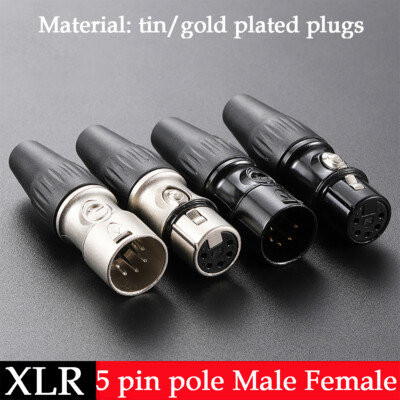 5 Pin Pole XLR Male & Female Plug Socket Audio Mic Connector Diy Solder Type