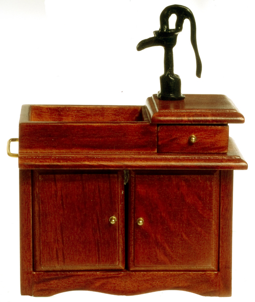 Dolls House Walnut Sink with Pump Old Fashioned Furniture Miniature 1:12th Scale