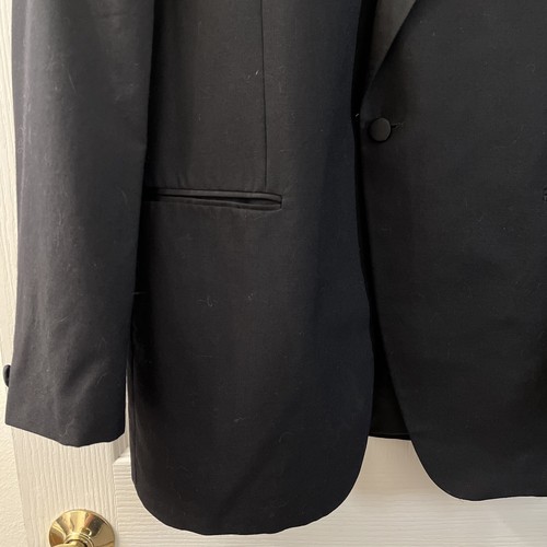 Tuxedo Men's 42R Jacket 36 L Pants Black Formal 2 Piece Suit Sateen Notch Lapel - Picture 3 of 20