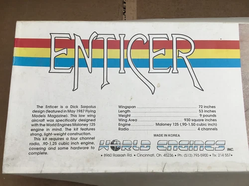 World Engines Enticer Radio Control Model Airplane kit