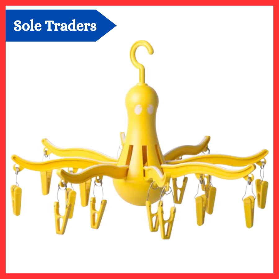 Plastic Hanging Dryer with 16 Clothes Clips Drip Foldable Laundry Hanger Yellow