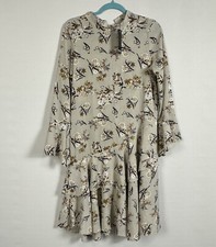 NWT Nasty Girl women size 6 tan floral print long sleeve high neck ruffle dress