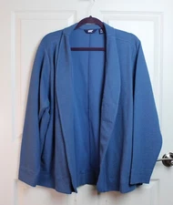 Lands' End Blue Textured Shawl Collar Open Front Jersey Knit Cardigan Size 1X