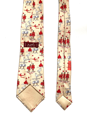 Cravate Vintage HERMÈS Kenya Afrique - Motif Flamants Tambours Hutte - Soie Ivoire Années 1990 - Très Bon état