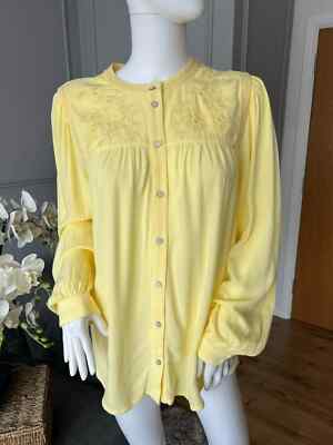 Marks and Spencers Bluse Größe UK 14 gelb besticktes Hemd - NEU £29
