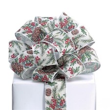 Christmas Pinecone  Berries Wired Ribbon, 1.5" Wide x 20 Yards 9748332 