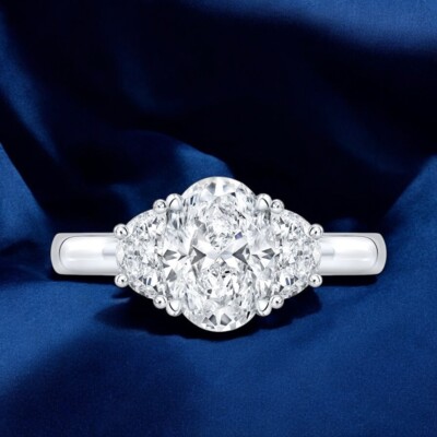 Ovalschliff Diamant Verlobungsring 1,60 kt IGI 18 kt Weißgold Lab Grown E F VS