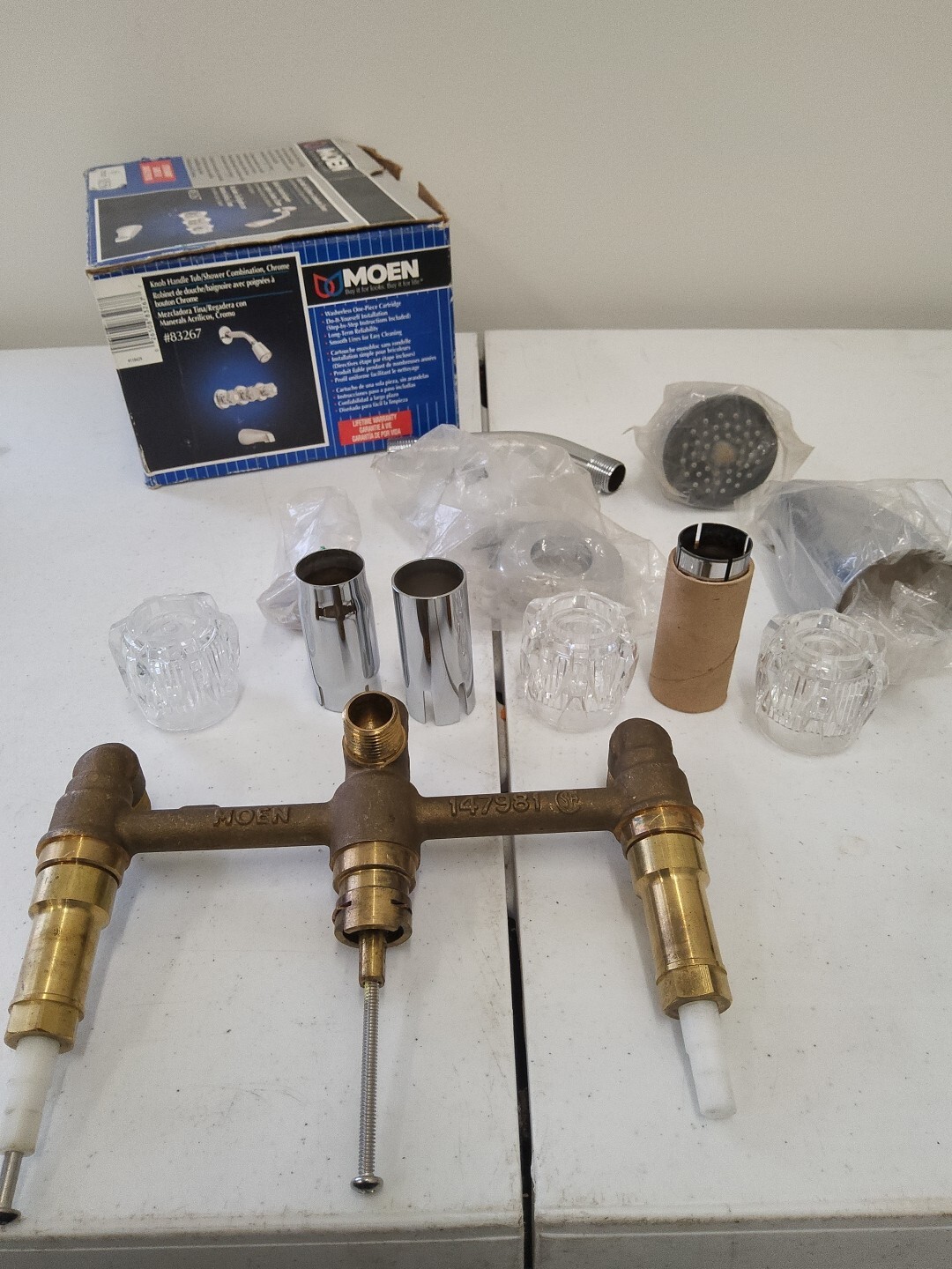 Moen 83267 Chrome Knob Handle Tub Shower Combo with Spout and Trim Kit  