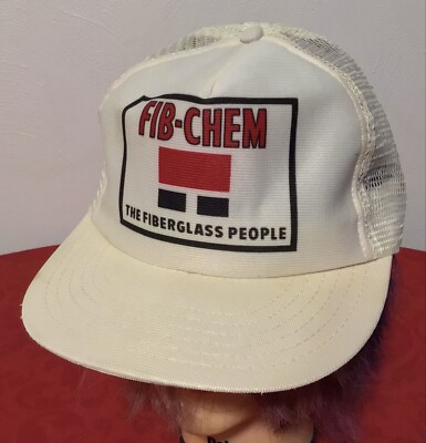 Vintage 80s 90s FIB-CHEM, Pa Fiberglass Snapback Trucker w Mesh Baseball Cap Hat