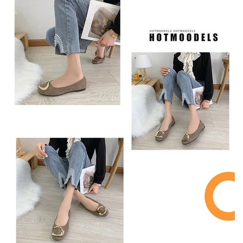 Women Flats Slip On Flat Shoes Formal Ladies Square Toe Classic Pumps Buckle - Bild 63 von 113