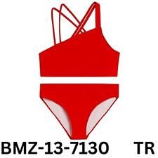 Kanu Surf Girls Julia UPF50 Beach Sport Angle Bikini, Solid Red, Size 8