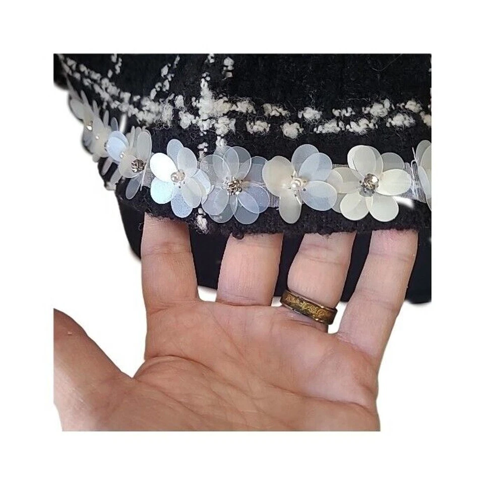 Blazer De Colección Karen Kane Lifestyle Boucle Negro Lentejuelas, Flores Perla HERMOSO Talla 6 Foto 4 de 4