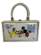 Vintage Simon Wicker Vinyl Purse Poodle Dog Lunch Date Drinks Hong Kong Handbag