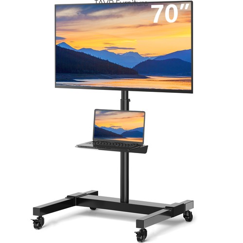 Mobile Floor TV Stand Rolling TV Cart on Lockable Wheels with Tilt Mount