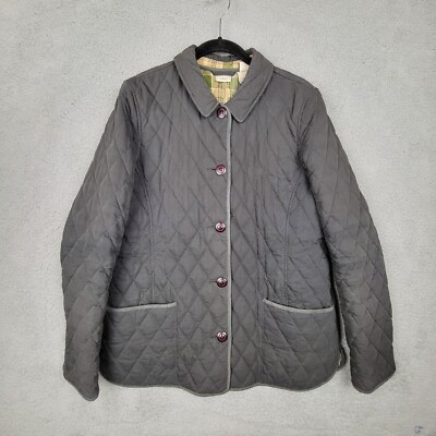 L.L Bean Quilted Womens Size Large Jacket Dark Grey Black Button Up