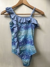 Justice Girls Blue 1 Piece Swimsuit Mermaid With Ruffles, Lined Size 10