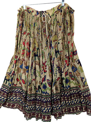 Just Class Women sz M Bohemian Cotton Maxi Skirt Drawstring Waist Flowy Vintage