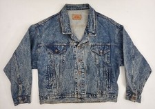 Vintage 1980s Levi's 75068-0219 Acid Wash Blue Denim Jean Trucker Jacket Men's L