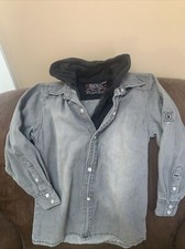 BOYS SHIRT JACKET SZ 7 GREY/BLK HOODED SUPER CUTE 