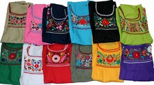 Blusa Top Túnica Campesina Bordada a Mano Puebla Mexicana Colores Surtidos