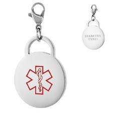 DIABETES TYPE 1 Stainless Steel Medical Alert Round Charm w/ Lobster Clasp