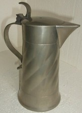 Alte Zinn-Kanne mit Deckel,gedrehtes Muster,Punziert:ASN, ca:H25cm,Dm12cm,1045g