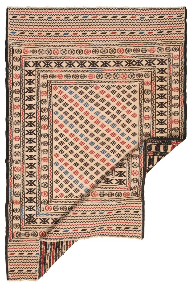 Kelim Sumach Handgewebter Orientteppich 192x124 cm-Nomadic,kilim,Soumak,Beige - Bild 2 von 4