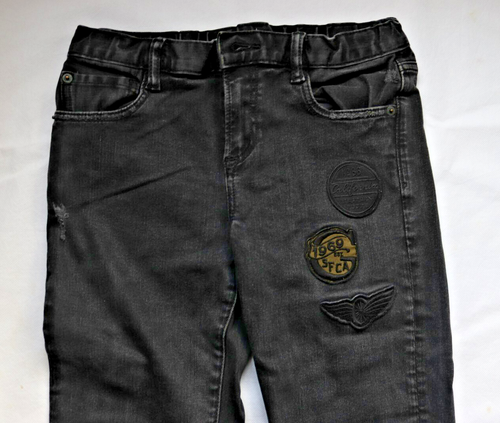 Gap Kids Boys Denim Jeans 14 Regular Slim Black Patch Work Stretch - Picture 3 of 5