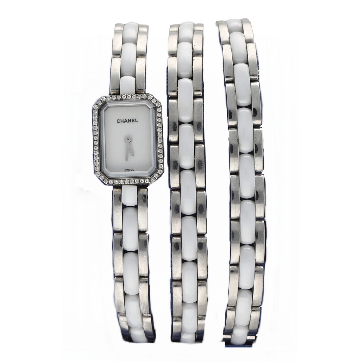 Chanel Premiere Triple Row White Ceramic Steel Diamond Quartz