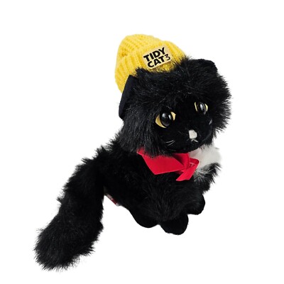 Animal Fair Tidy Cat 3 Plush Black White Stuffed Cat Yellow Hat Red Bow Vintage