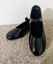 Capezio Black Patent Leather Tap Shoes Strap Closure Girls Dance Size 7 NEW