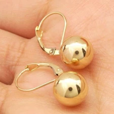 9mm Diameter Ball Lever Back Earrings 14K Yellow Gold 0.8"
