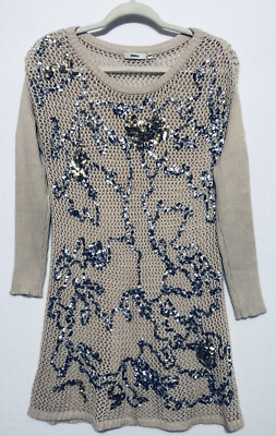 Dranella Womens Size XS/S Open Knit Sequin Tunic Sweater Festival Boho
