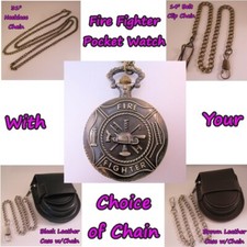 FIRE FIGHTER Pocket Watch w/Your Choice of Chain Gifts for Him Her Dad Son Men