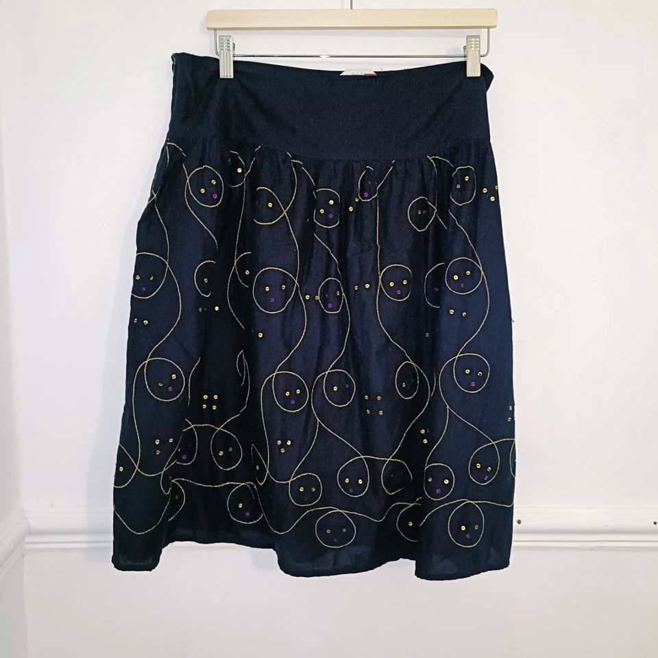 Papaya Womens Skirt Black Size UK 16 Gold Embroidered Sequin Boho Festival — 第 2/4 张图片