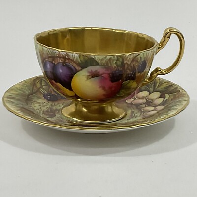 Aynsley Teacup & Saucer SIGNED D. Jones Golden Orchard Fruit China ENGLAND