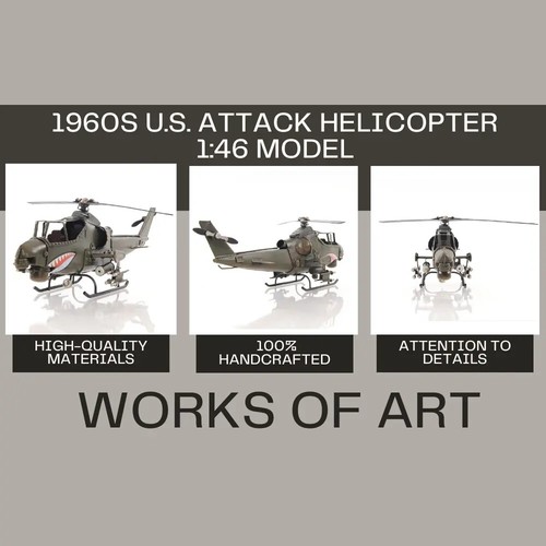 1960S U.S.Attack Helicopter 1:46 Scale Iron Frame Aircraft Model W/ Metal wheels - Picture 15 of 18