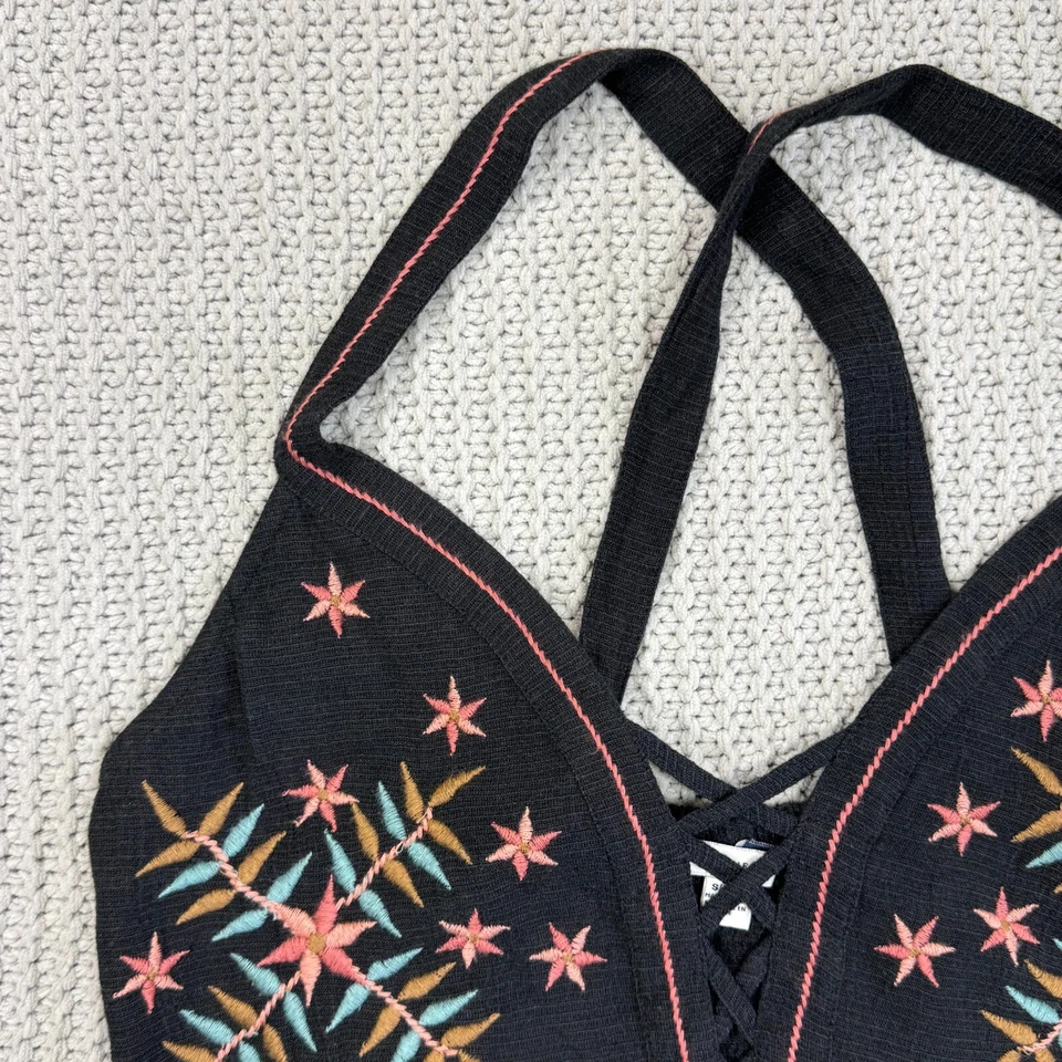 American Eagle Cropped Halter Tank Top S Laces Embroidered Smocked Boho Festival - Image 3 of 4