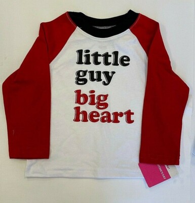 12 Toddler Long Sleeve baseball Valentine's Day T-shirt Little Guy Big Heart