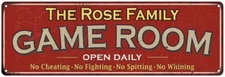 The Rose Family Personalized Red Game Room Metal Sign 106180038039