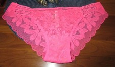 PINK VICTORIA'S SECRET bright sheer LACE stretch BIKINI HIPSTER panties sz L/7