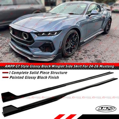 For 2024-2026 Ford Mustang GT S650 AMPP Gloss Black Side Skirt Winglet Extension