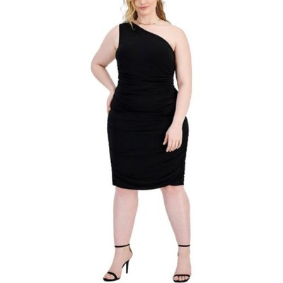 Emerald Sundae Women's Plus One Shoulder Ruched Sheath Dress Black Size 24 NWT