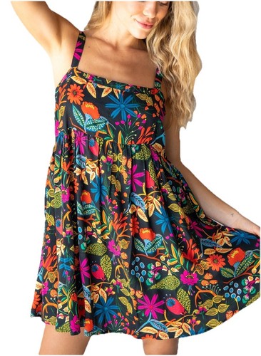 NWT Natural Life Patti Floral Black Colorful Dainty Lightweight Mini Dress M