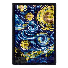 DIY Bead embroidery kit on faux leather Passport cover Starry Night Craft gift
