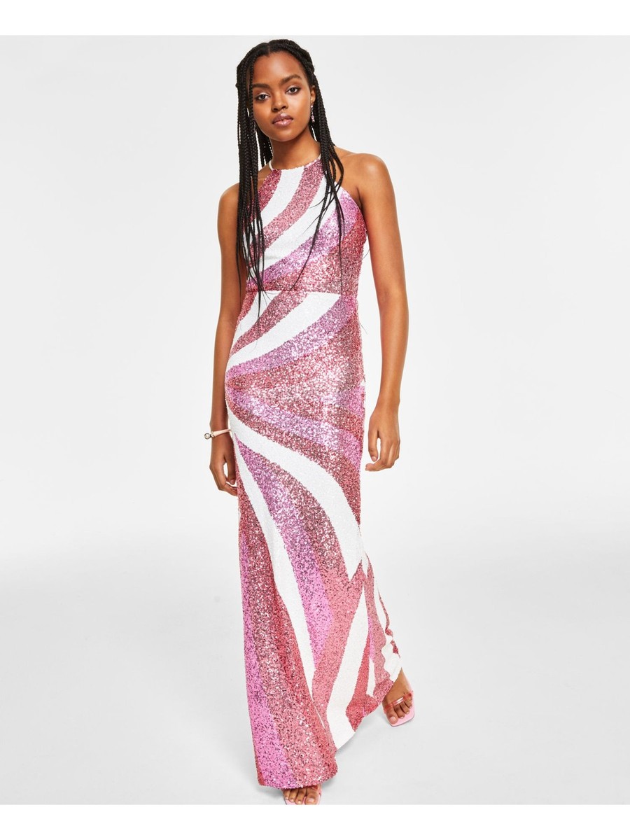 short halter prom dresses Cute Dusty Pink Short Halter Neck Lace Prom Dress for Juniors main image 1