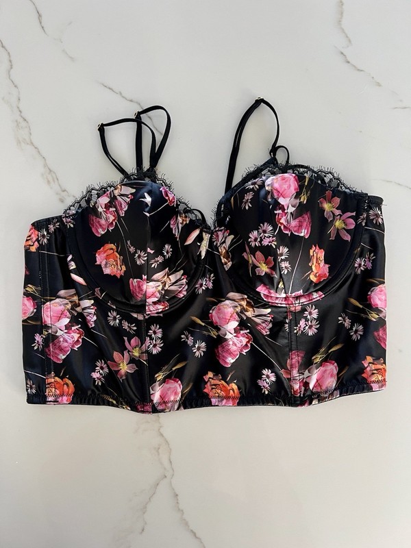 Victoria Secret Very Sexy Push Up Bustier Black Floral 36C NWOT