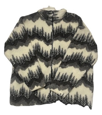 VTG 90s Black Mountain Sherpa Fleece Jacket Dark Forest Y2K Zip  M Pockets