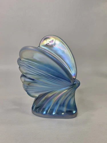 Vtg Fenton Blue Iridescent Opalescent Art Glass Butterfly Figurine Paperweight