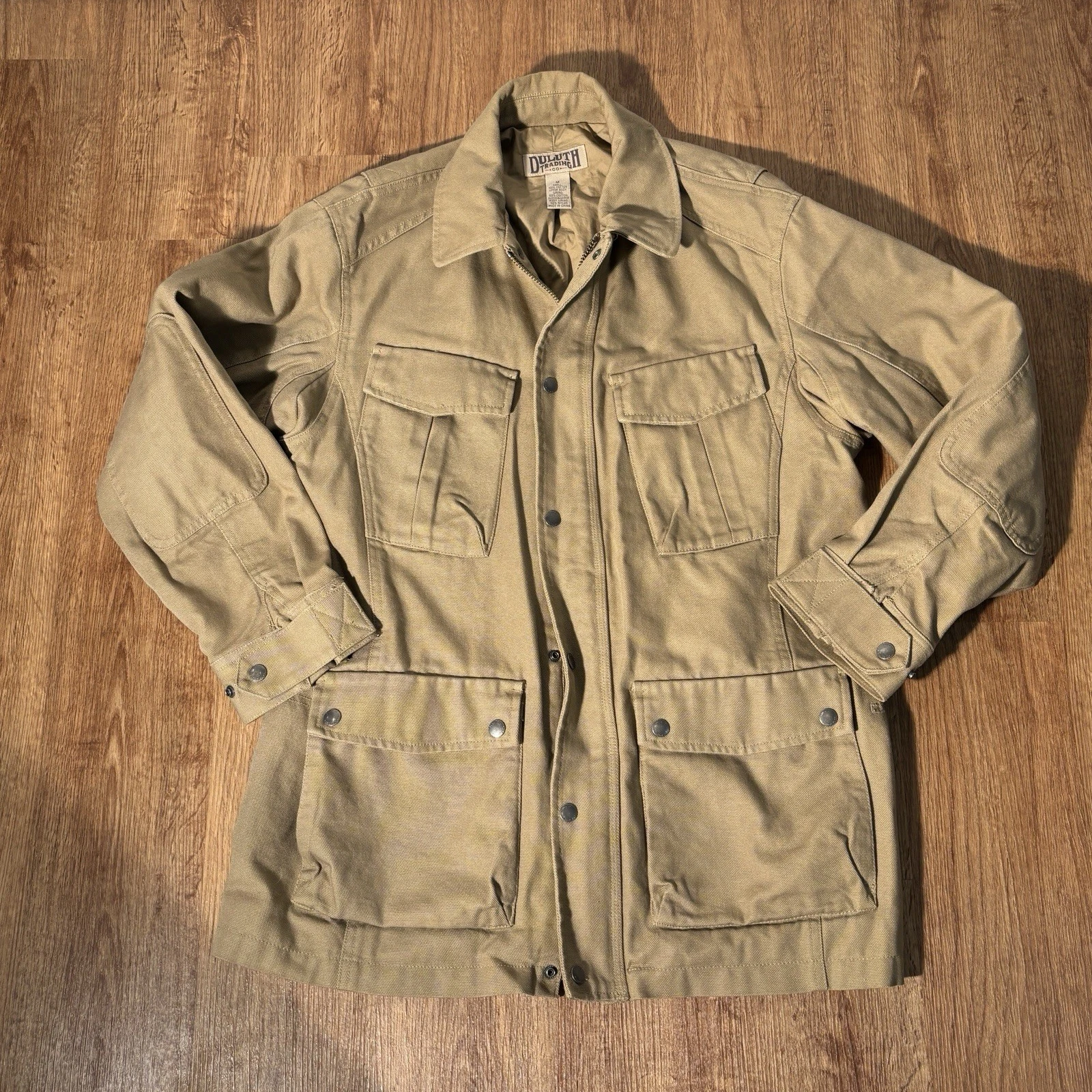 Duluth Trading Co Canvas Field Jacket Mens Medium Tan Utility Safari Chore Coat - product detail image 1
